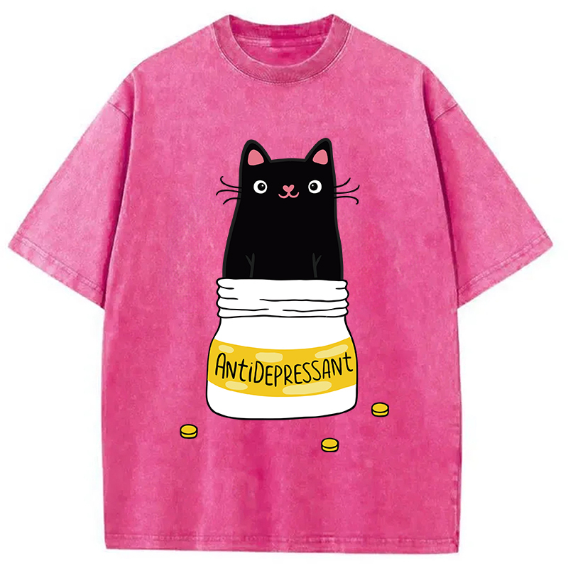 Cute Cat Antidepressant Funny Meme Washed T-Shirt