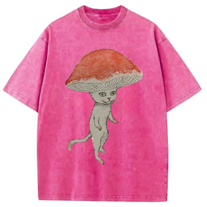 Magic Mushroom Cat Washed T-Shirt