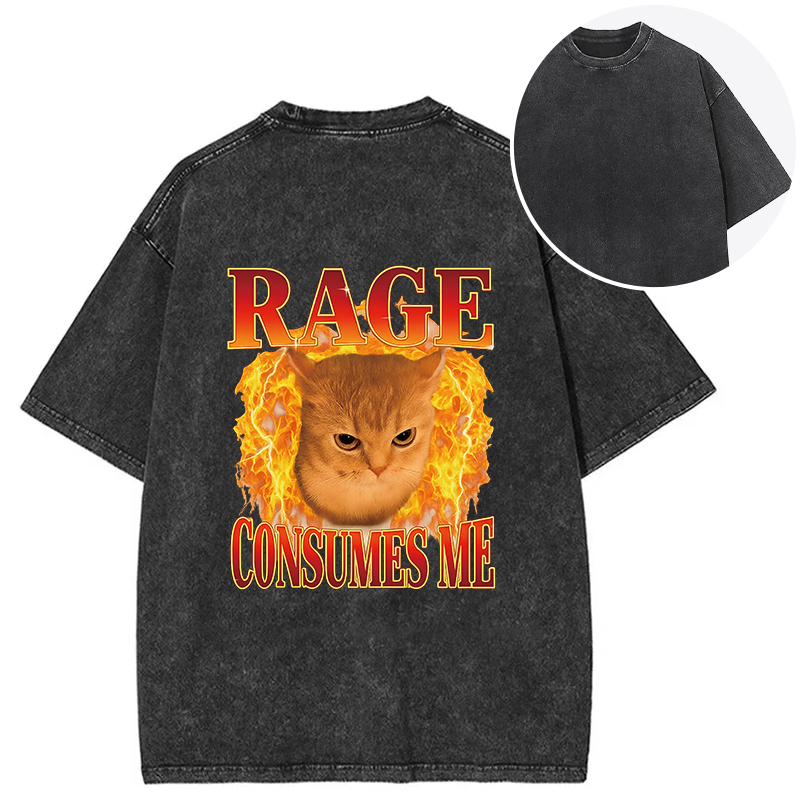 Rage Consumes Me Edgy Funny Cat Meme Back Washed T-Shirt