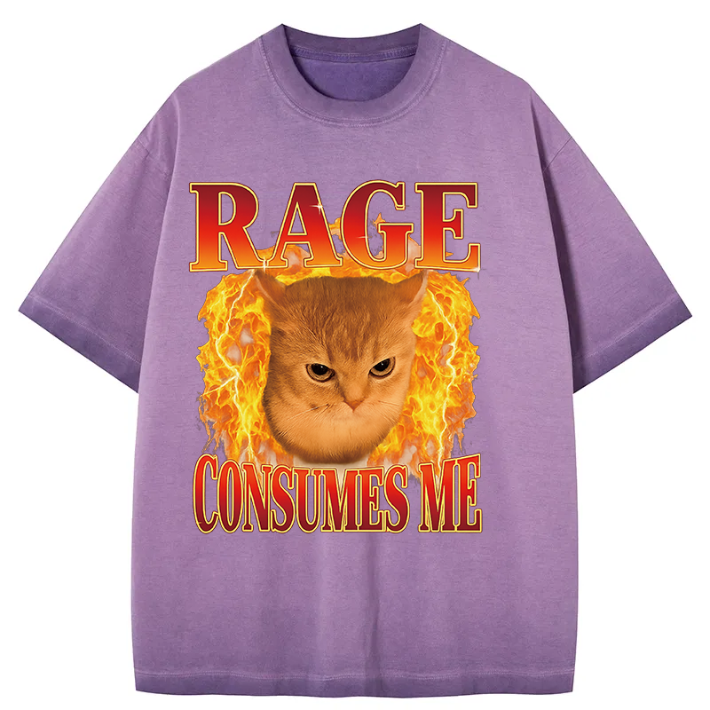 Rage Consumes Me Edgy Funny Cat Meme Gradient Washed T-Shirt