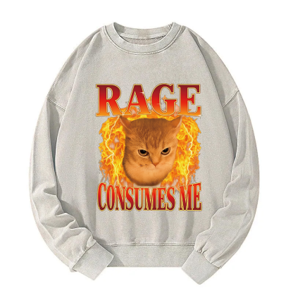Rage Consumes Me Edgy Funny Cat Meme Washed Sweatshirt