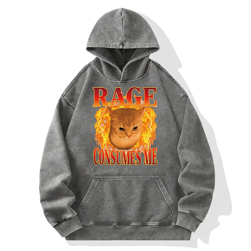 Rage Consumes Me Edgy Funny Cat Meme Washed Hoodie