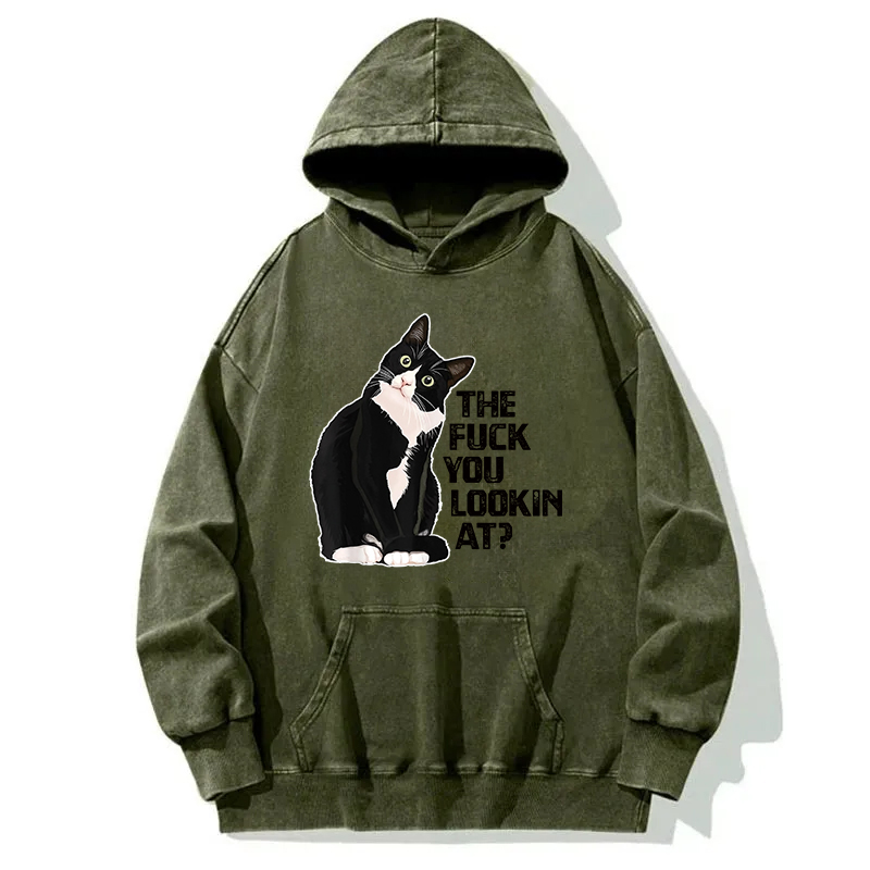 The Fxxk You Lookin At Cat? Washed Hoodie