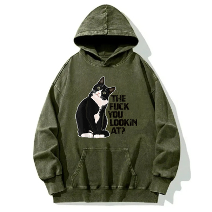 The Fxxk You Lookin At Cat? Washed Hoodie