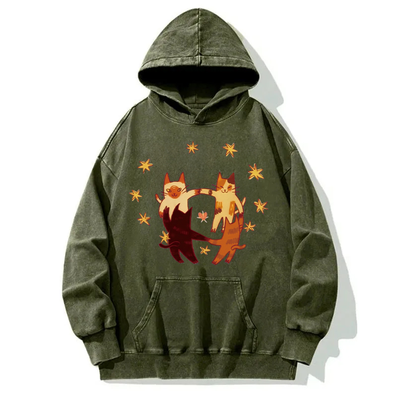 Cats Playing Friend Games Washed Hoodie