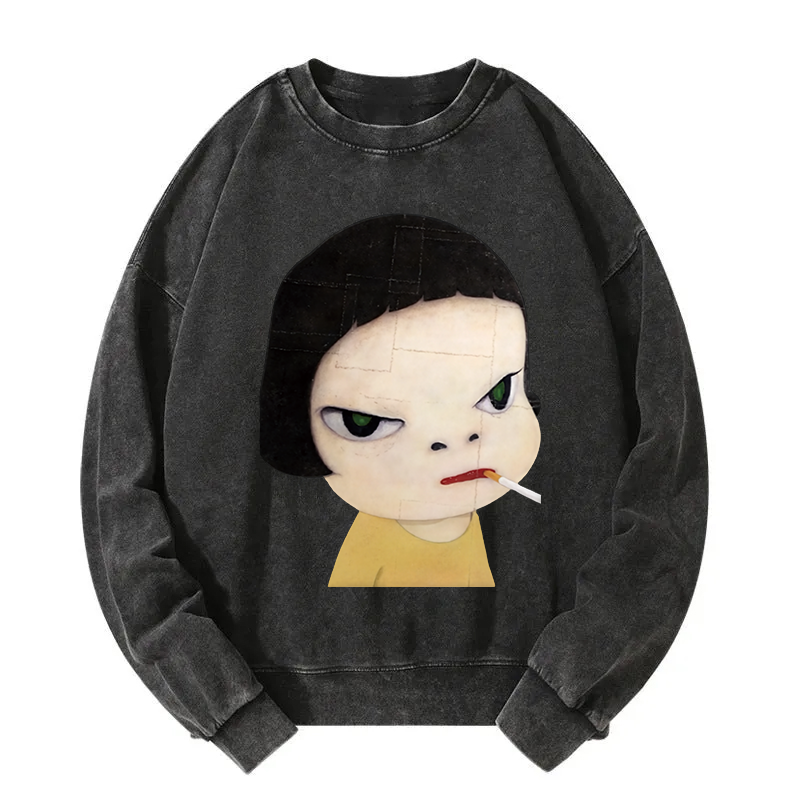 Too Young To Die Smoking Girl Washed Sweatshirt