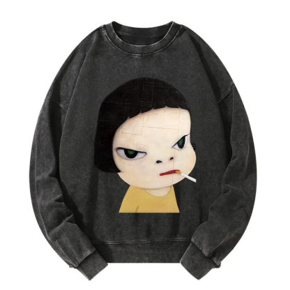 Too Young To Die Smoking Girl Washed Sweatshirt