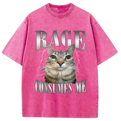 Rage Consumes Me Funny Cat Washed T-Shirt