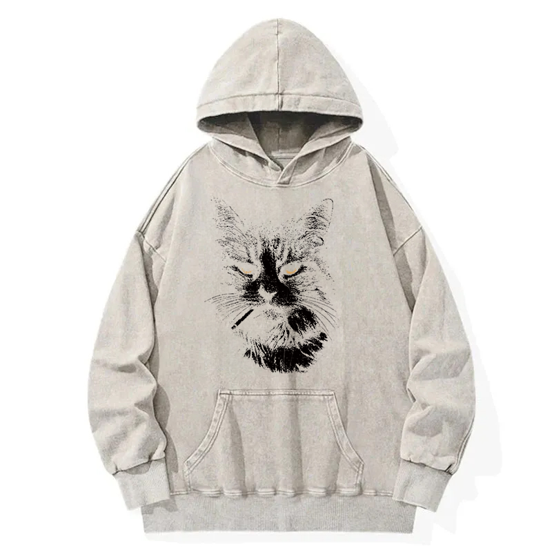 Cool Cat Smoking Washed Hoodie