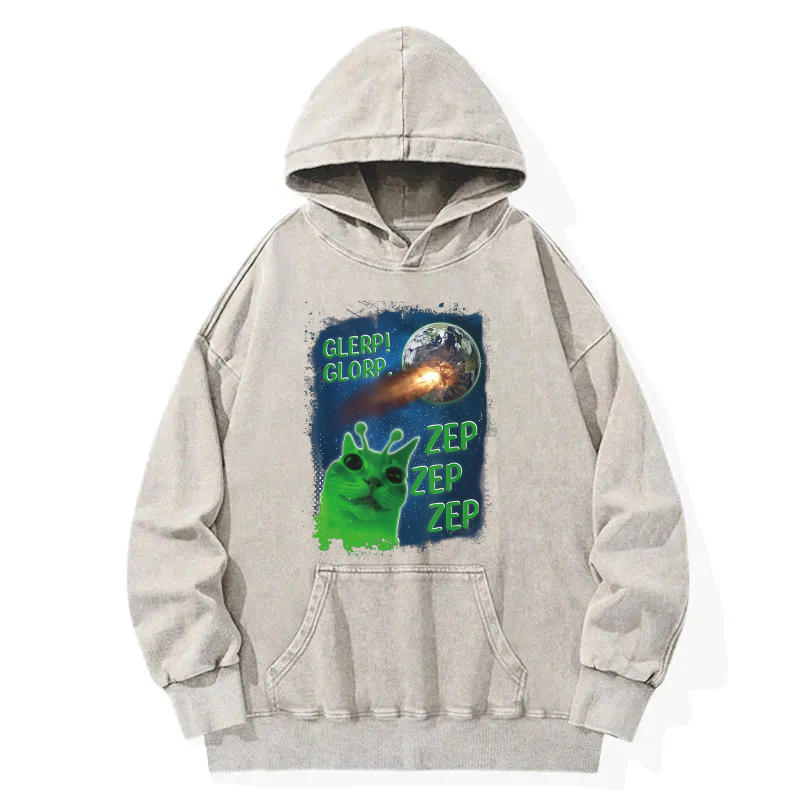 Funny Alien Cat Meme Washed Hoodie