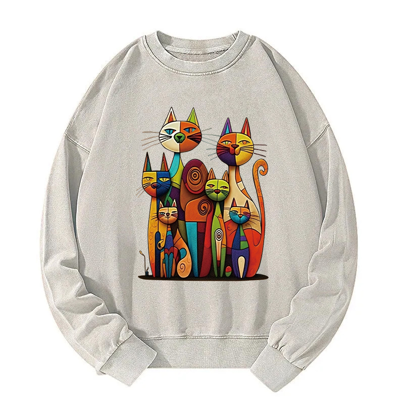 The Da Vinci Cat Family Washed Sweatshirt