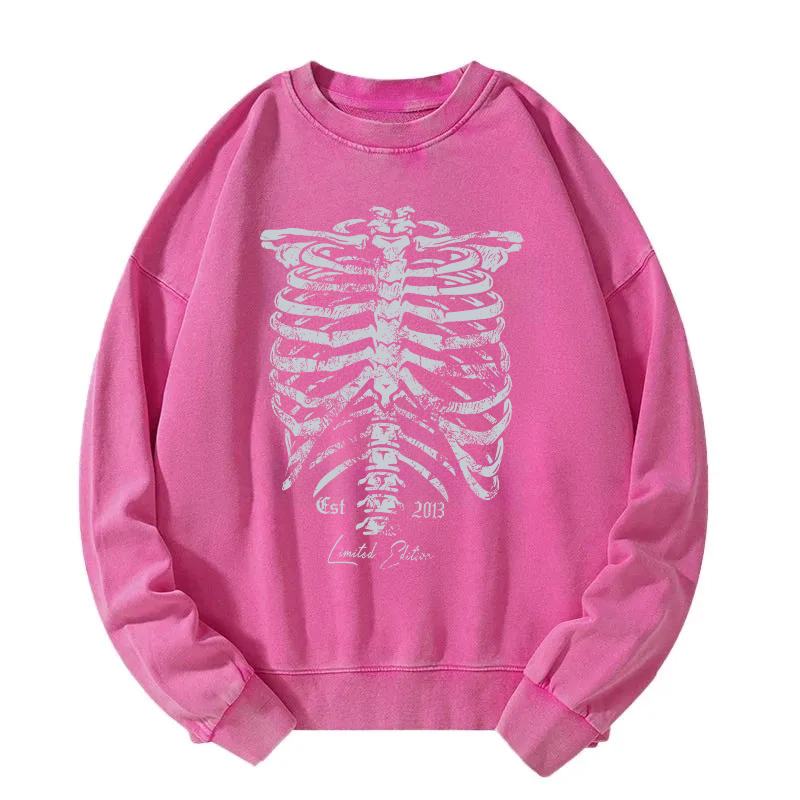 Gothic Ribcage Skeleton Washed Sweatshirt