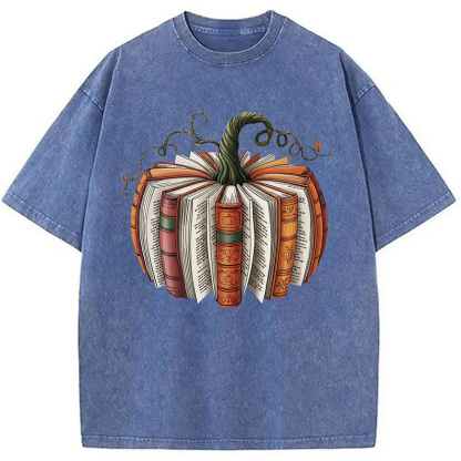 Fall Book Pumpkin Halloween Washed T-Shirt