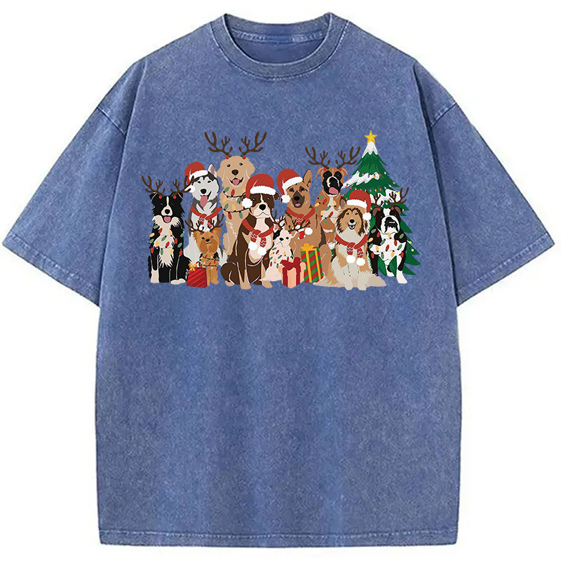 Christmas Dogs Washed T-Shirt