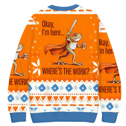 Baddiecat Frog Knight Where's The Work Christmas Ugly Sweatshirt