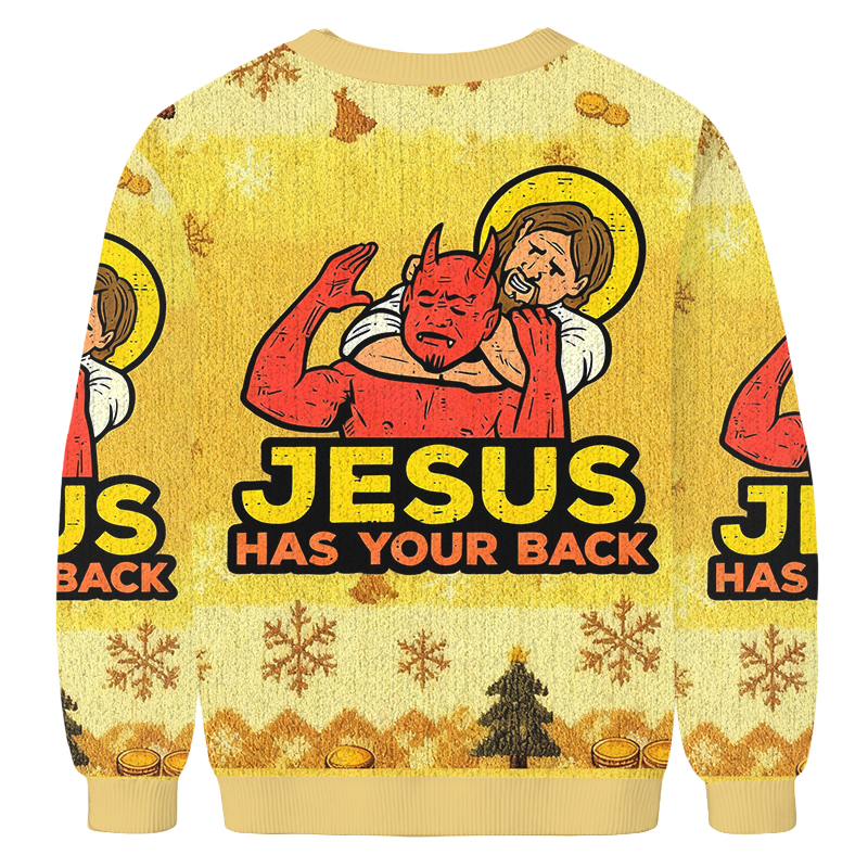 Baddiecat Jesus Has Your Back Christmas Ugly Sweatshirt