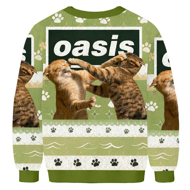Baddiecat Oasis Cats Fighting Christmas Ugly Sweatshirt