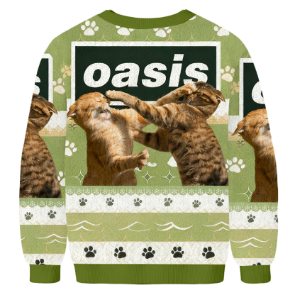 Baddiecat Oasis Cats Fighting Christmas Ugly Sweatshirt