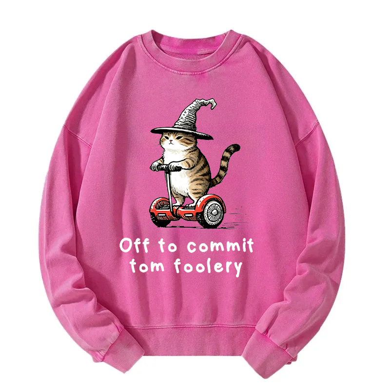 Off To Commit Cat Washed Sweatshirt