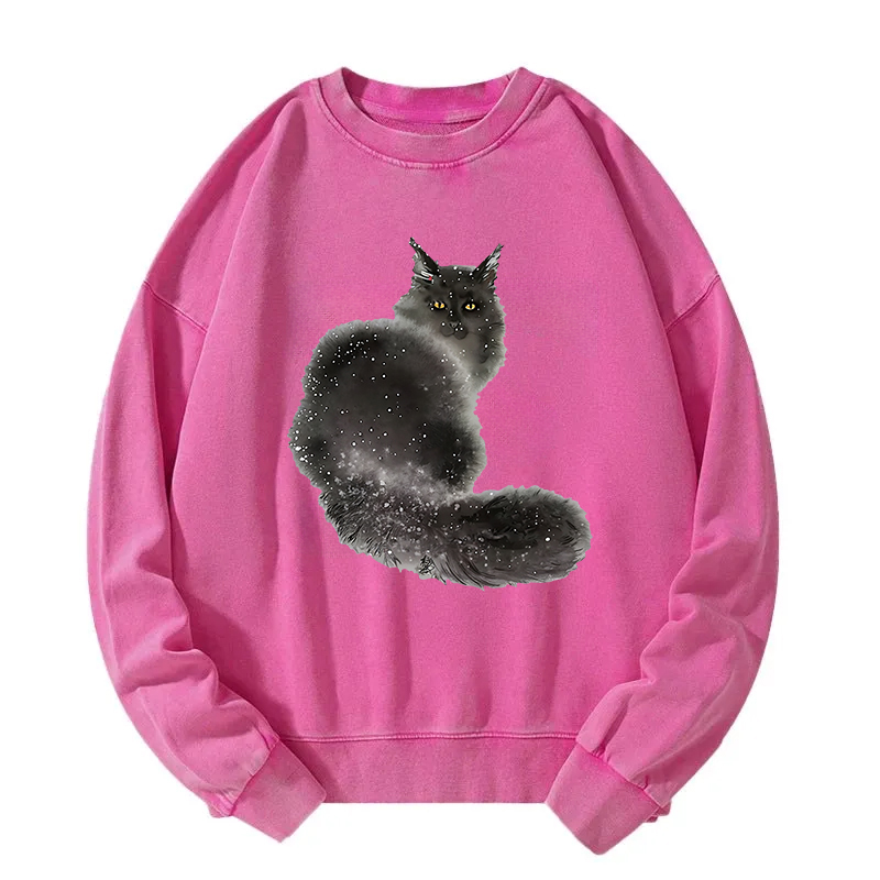 Ink Painting Cat Washed Sweatshirt