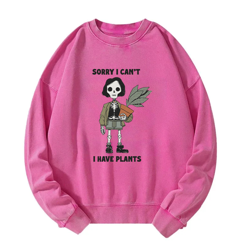 Skeleton Girl Holds A Plant Washed Sweatshirt