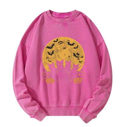 Cat Halloween Moon Washed Sweatshirt