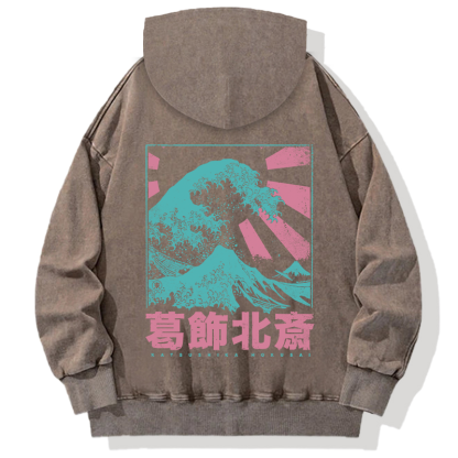 Japanese Great Wave Off Kanagawa Back Washed Hoodie