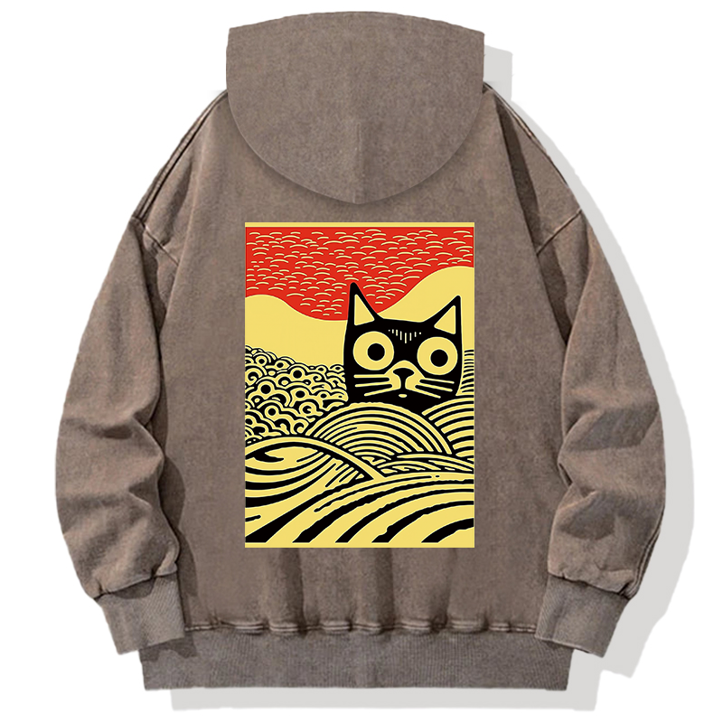 Meow Kawaii Cat Japanese Back Washed Hoodie