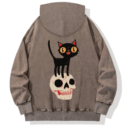 Look What The Halloween Cat Back Washed Hoodie
