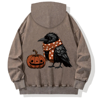 Crow and Pumpkin Back Washed Hoodie