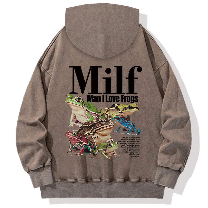 Man I Love Frogs Meme Back Washed Hoodie