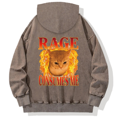 Rage Consumes Me Edgy Funny Cat Meme Back Washed Hoodie