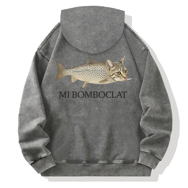 Bomboclat Fish Cat Meme Back Washed Hoodie
