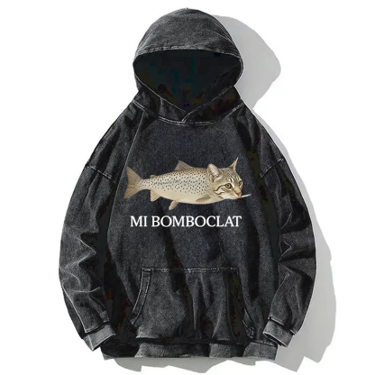 Bomboclat Fish Cat Meme Washed Hoodie
