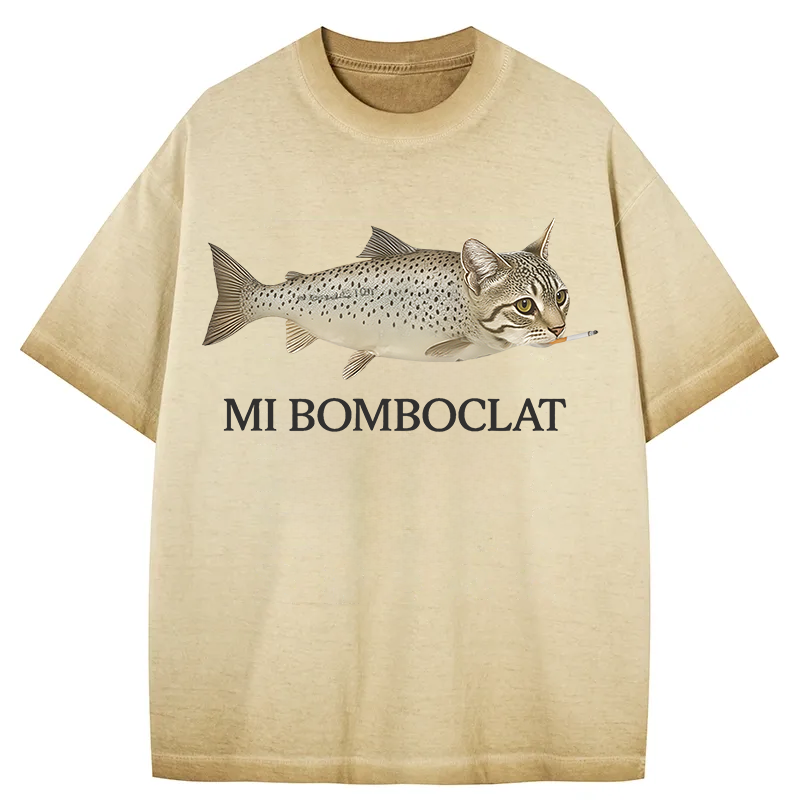 Bomboclat Fish Cat Meme Gradient Washed T-Shirt