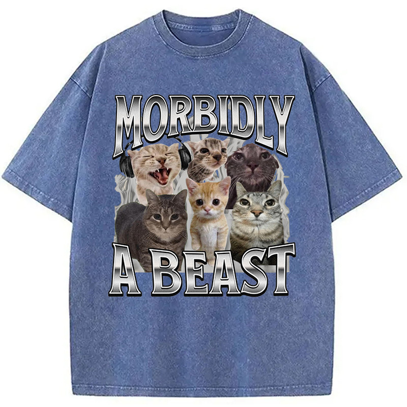 Morbidly A Beast Cat Meme Washed T-Shirt