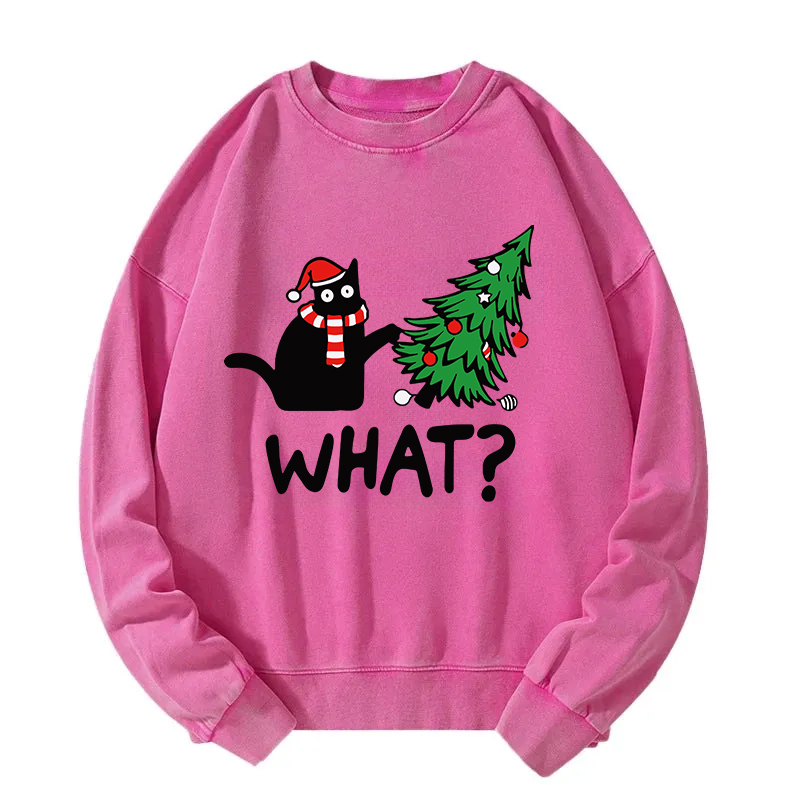 Funny Black Cat Christmas Washed Sweatshirt