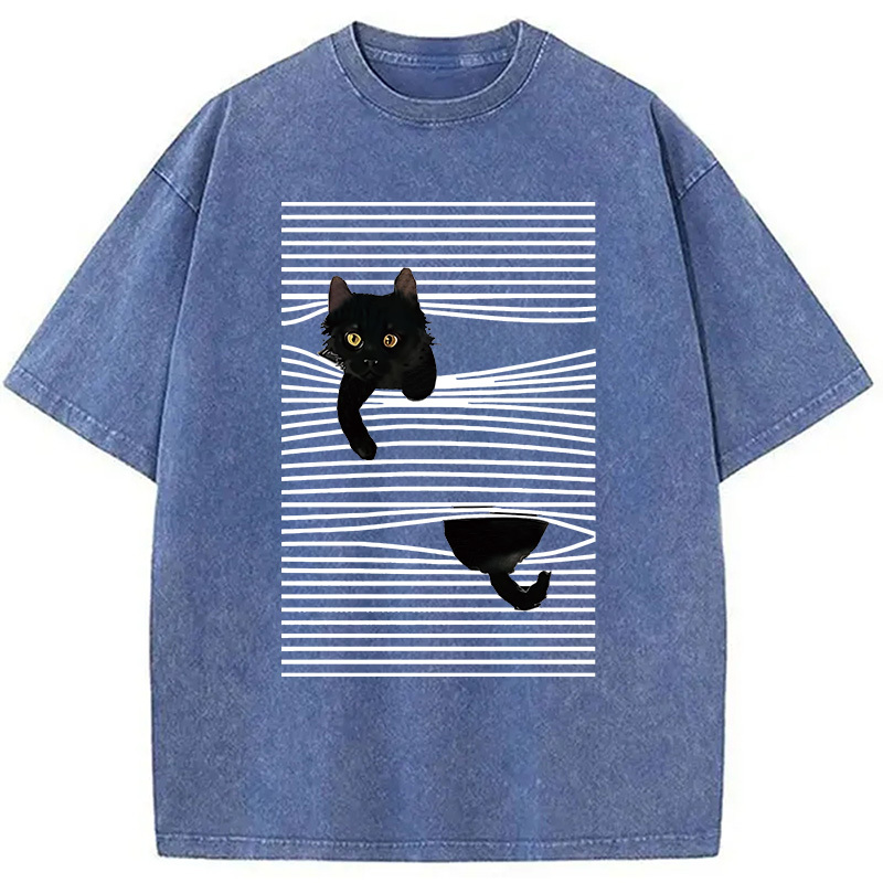 Cat Scratching Curtain Washed T-Shirt