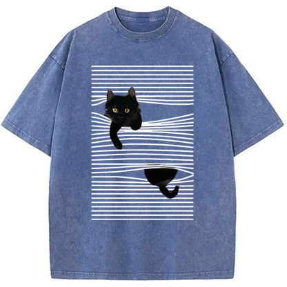 Cat Scratching Curtain Washed T-Shirt