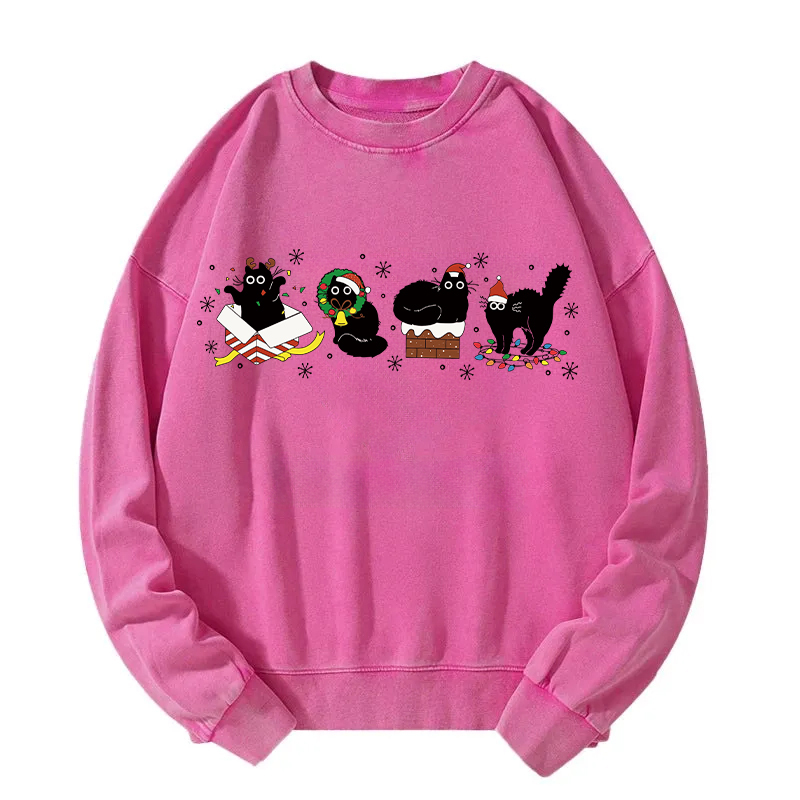 Christmas Black Cats Washed Sweatshirt