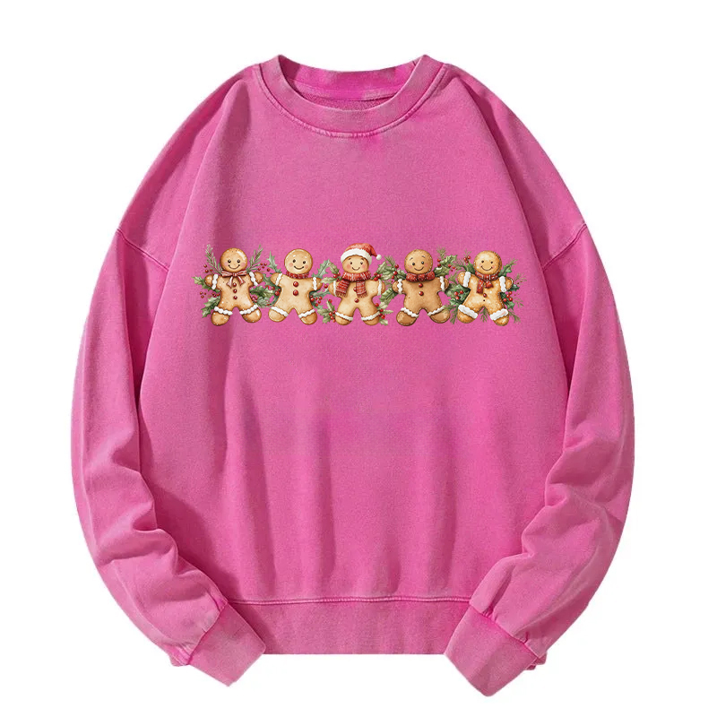 Christmas Cute Gingerbread Man Washed Sweatshirt