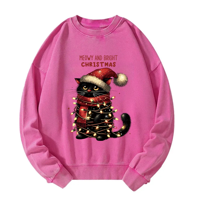 Meowy and Bright Christmas Washed Sweatshirt