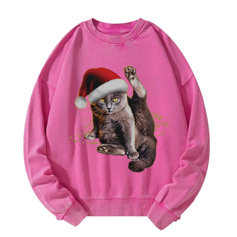 Funny Christmas Lazy Cat  Washed Sweatshirt