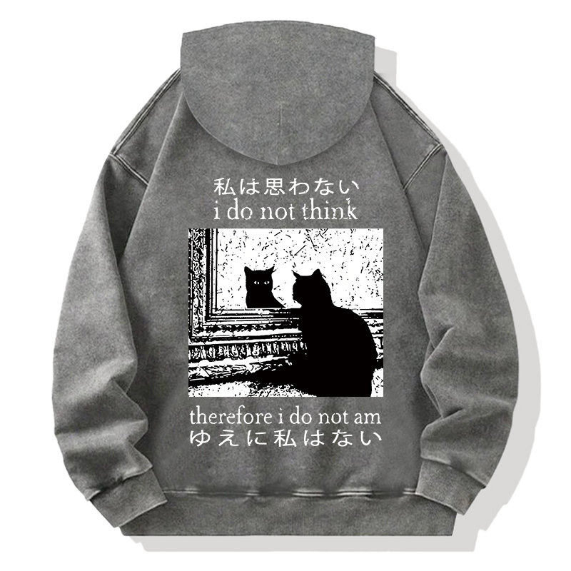 Thinking Cat Back Washed Hoodie