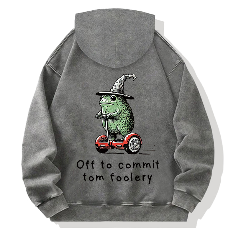 Frog Riding A Balance Scooter Back Washed Hoodie