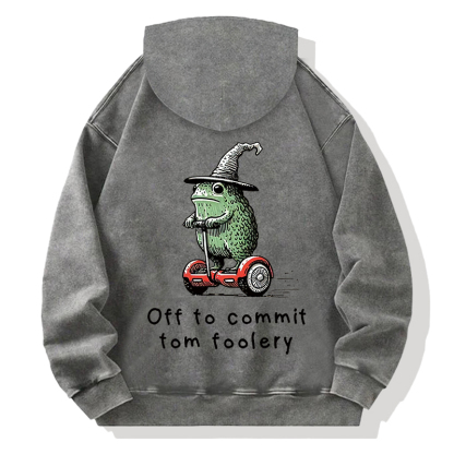 Frog Riding A Balance Scooter Back Washed Hoodie