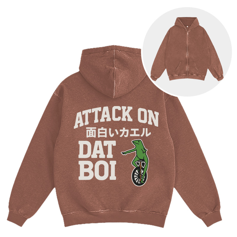 Attack on Funny Frog Washed Zip Hoodie