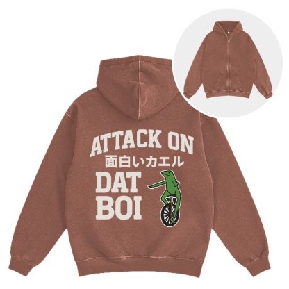 Attack on Funny Frog Washed Zip Hoodie