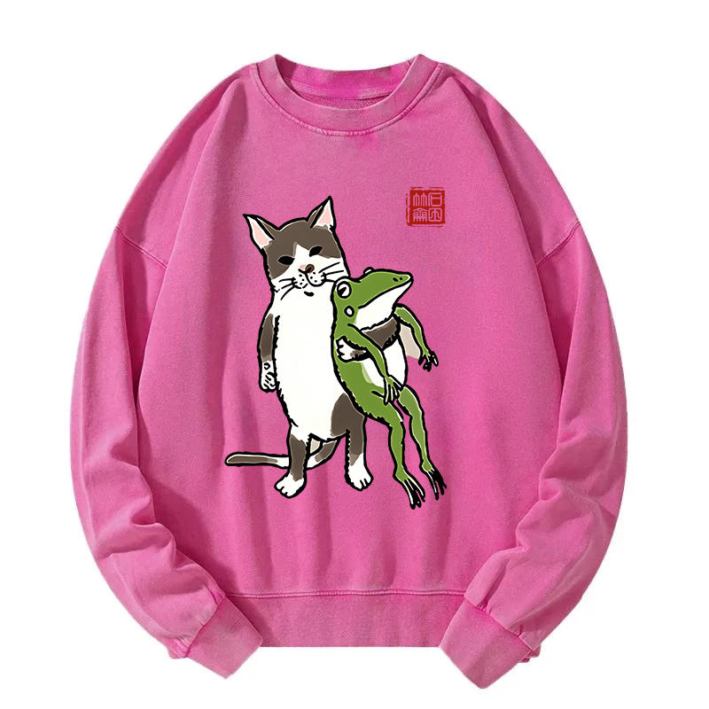 Cat Holding A Frog Washed Sweatshirt