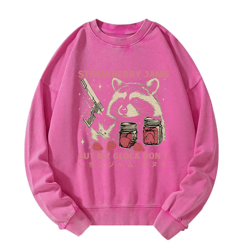 Strawberry Jams Glock Funny Raccoon Washed Sweatshirt